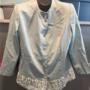 Elegant Women's Light Blue Jacket with Lace Trim p61